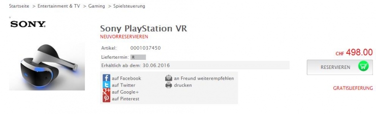真的？索尼PlayStation VR泄露售价3272元2
