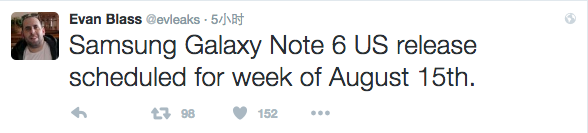 最新爆料：三星Note 6或于8月15日在美国亮相