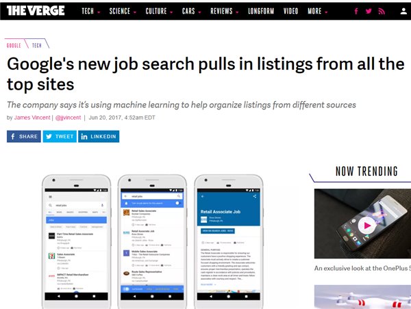 找工作交给人工智能，谷歌在搜索引擎中加入求职功能