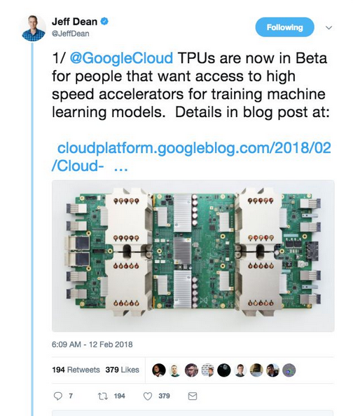 谷歌宣布开放Cloud TPU，每小时6.5美元，英伟达还坐得住吗？