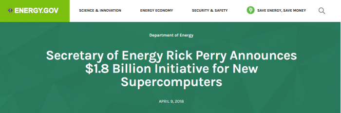 美国能源部拟开发数台百亿亿次级超算，谋求超算领导地位