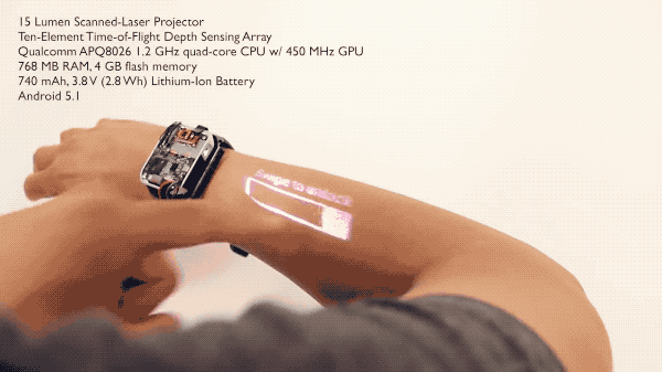 会投影的智能手表LumiWatch来了，可在手臂自由地滑动并控制其中的应用