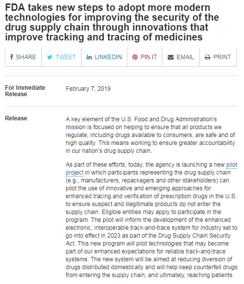 FDA试点项目将测试区块链，以遏制假药；努比亚折叠屏新品将亮相MWC2019